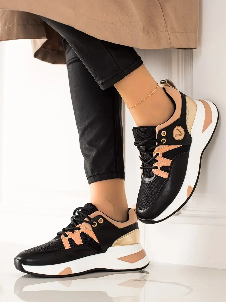 Jedinečné černé zlaté tenisky dámské bez podpatku