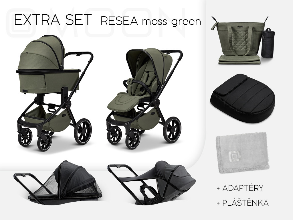 Moon Set Extra RESEA+ MOSS GREEN, včetně adaptérů, pláštěnky a nánožníku black