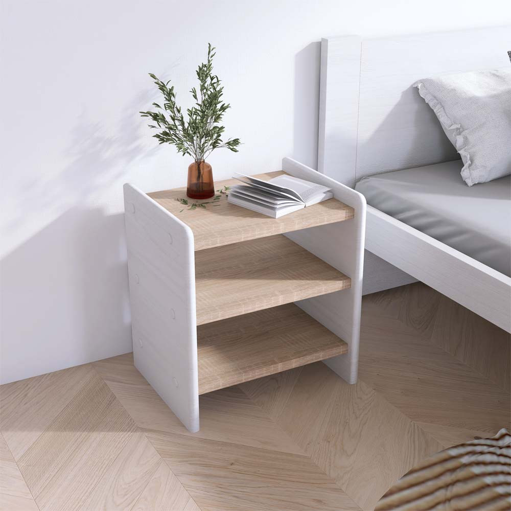 Maxi Noční stolek z masivu IRIS B5, 39 cm Bílá/Dub Sonoma