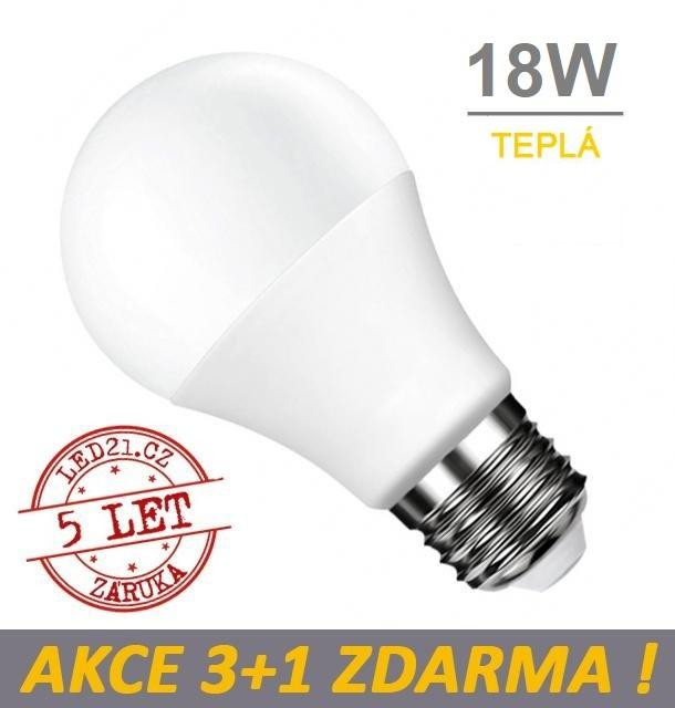 LED21 LED žárovka E27 18W SMD2835 1820 lm CCD Teplá bílá, 3+1 Zdarma
