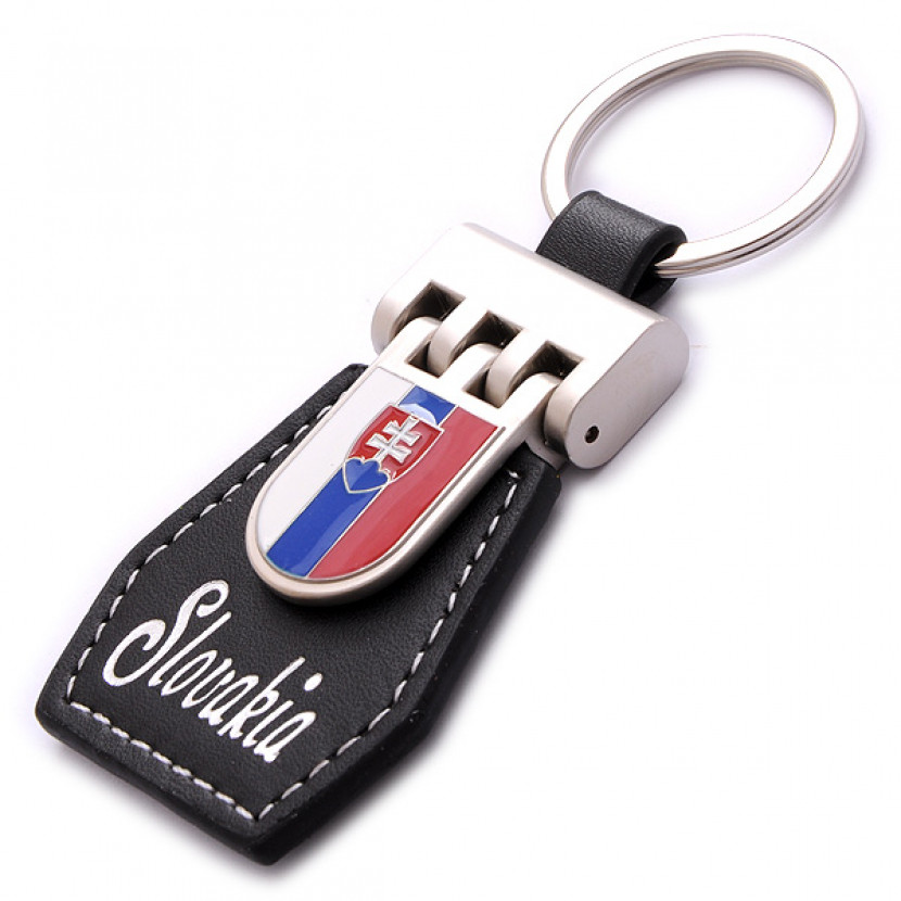 Klíčenka kožená s vlajkou Slovakia - černá