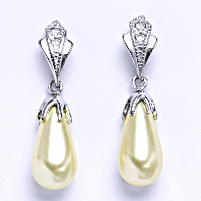 Stříbrné náušnice s krémovou umělou perlou, NŠ 1216/10