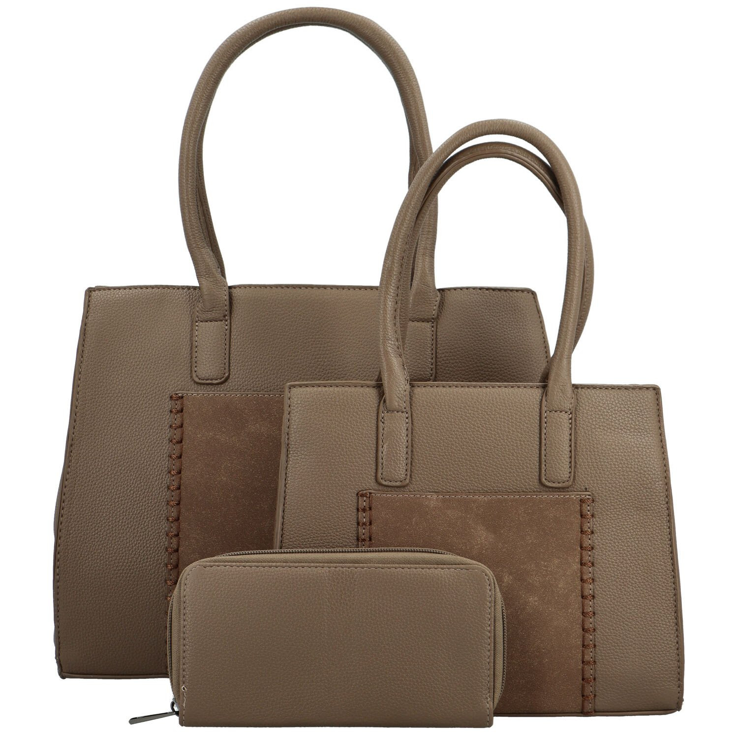 Trendy sada koženkových kabelek do ruky s peněženkou Namins, khaki