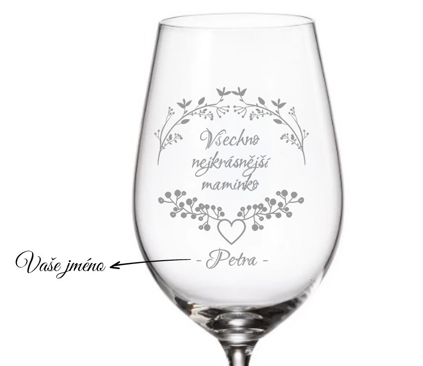 Dekorant Sklenička na víno pro maminku VŠECHNO NEJKRÁSNEJŠÍ