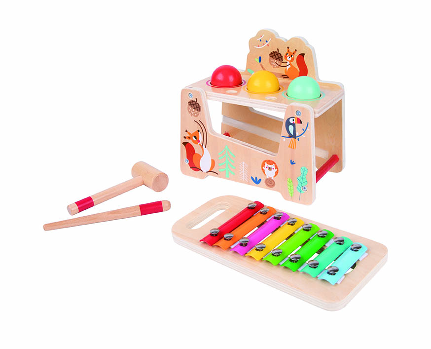 Mamido Mamido Dřevěná multifunkční zatloukačka s xylofonem a kladívkem 2v1