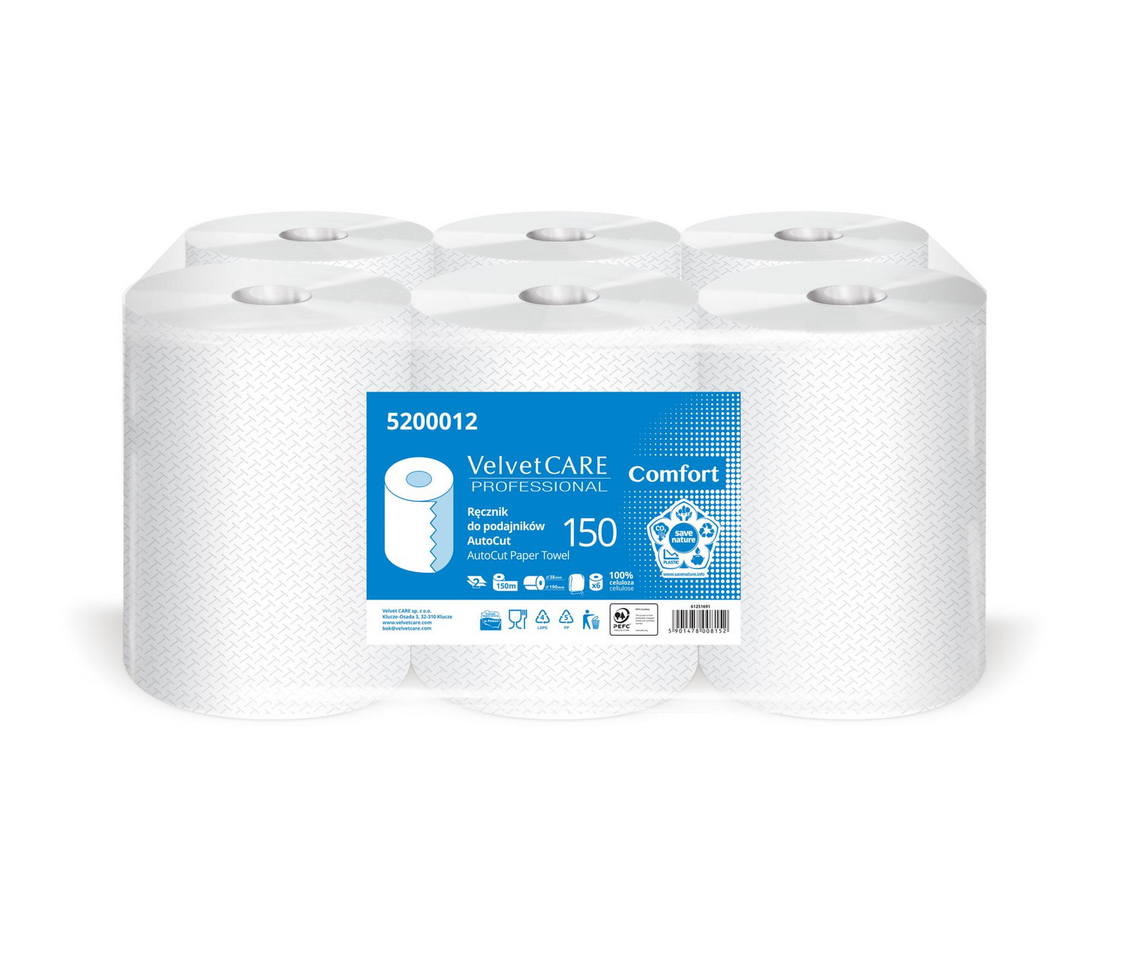 Velvet CARE Papírové ručníky v roli AutoCut Velvet Professional - 2vrstvé, 150 m, 6 rolí