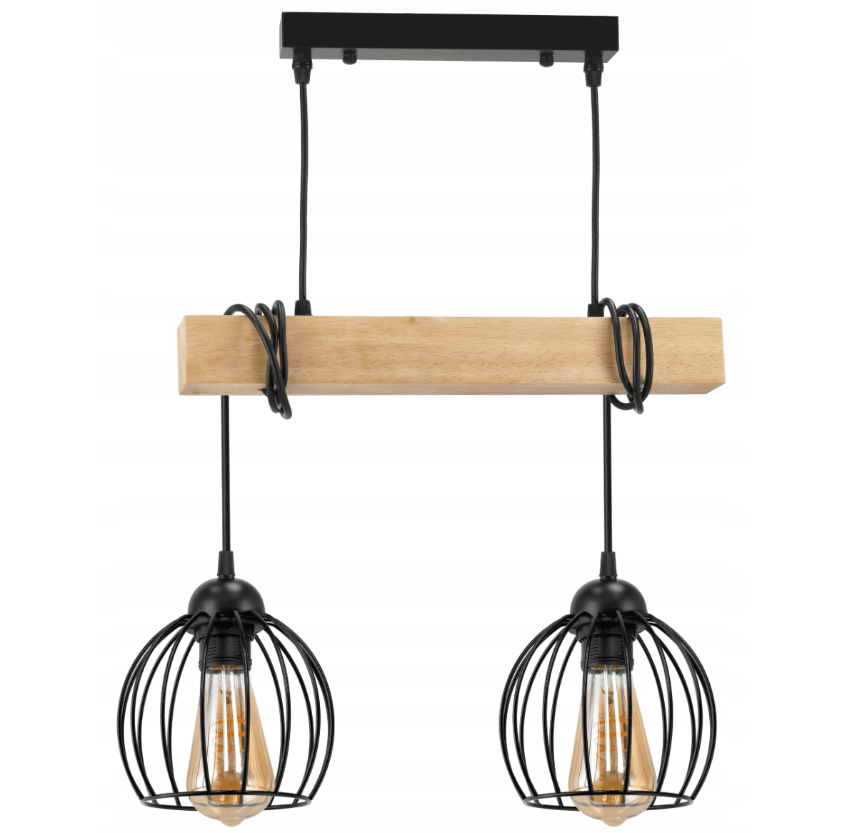 Berge Závěsné stropní svítidlo LED dřevěný trám 2xE27 Lustr Wire ball LDB-K-2XE27/2XK002