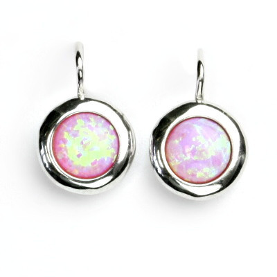 Stříbrné náušnice, růžový syntetický opál, náušnice s opálem,NK 1472