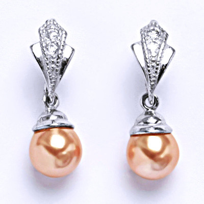 Stříbrné náušnice s lososovou umělou perlou 8 mm, náušnice ze stříbra NK 1193/9