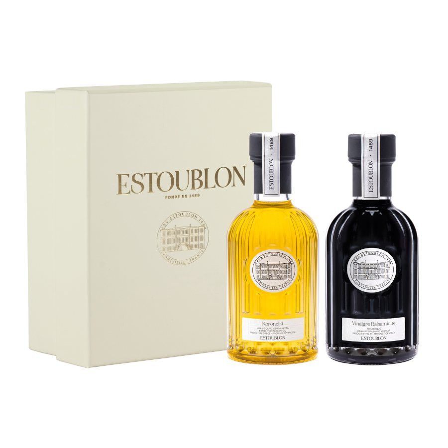 Dárková sada KORONEIKI, extra panenský olivový olej & balzamikový ocet, 2 x 200 ml, Estoublon