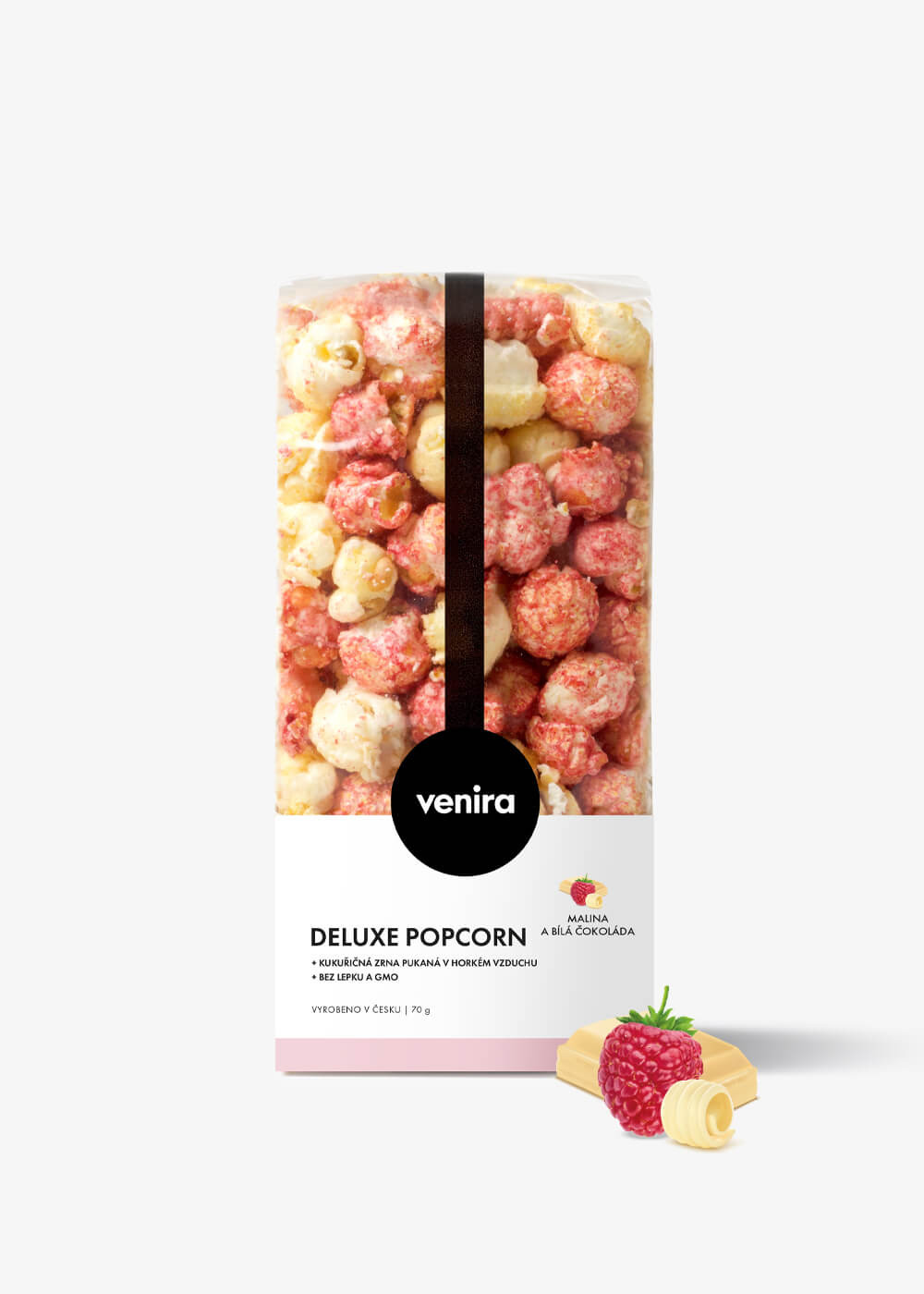 VENIRA deluxe popcorn, malina a bílá čokoláda, 70 g