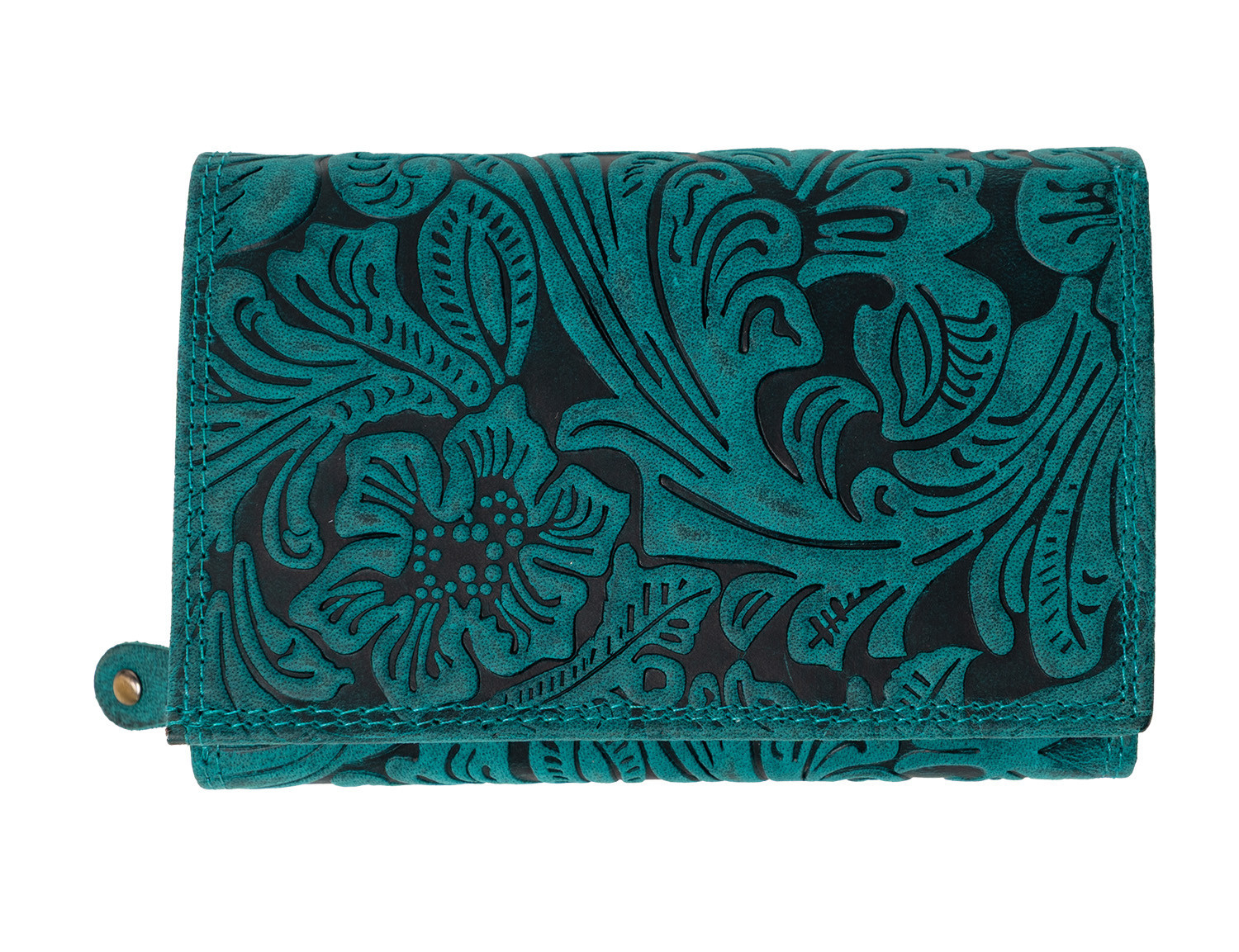 Kožená dámská střední peněženka WILD By Loranzo - zelená - ornamenty