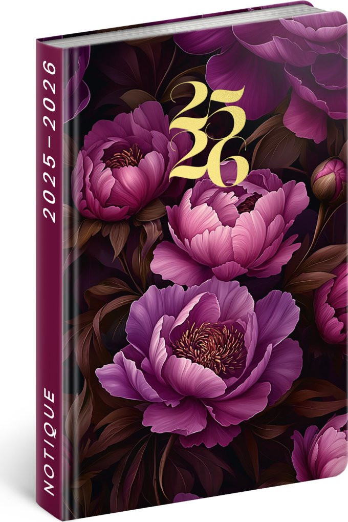 Diář 18měsíční 2025/2026 Petito - Fialové květy, 11 x 17 cm