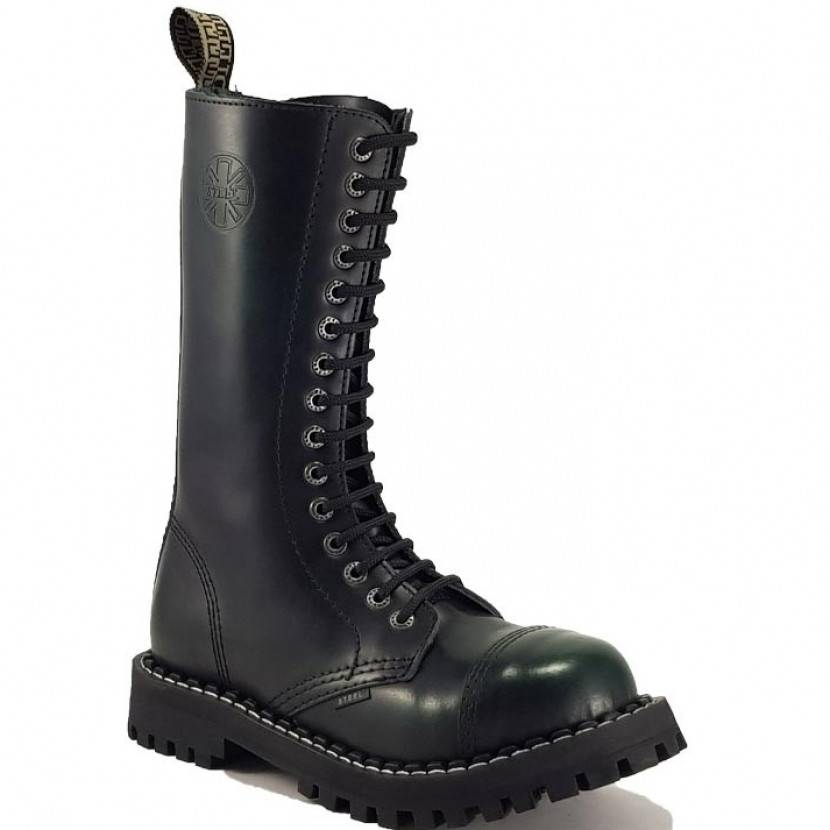 Boty Steel 15-dírkové - zelené stírané, 43