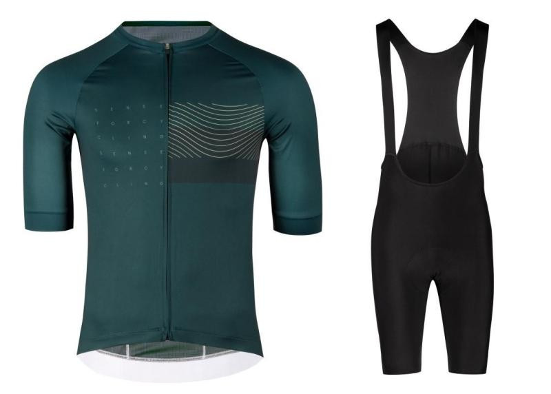 Force SWAY tm.zelený cyklodres - kr. rukáv + Force ACTION černé cyklokraťasy