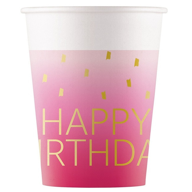 Kelímky papírové Happy Birthday Pink 8ks 200ml