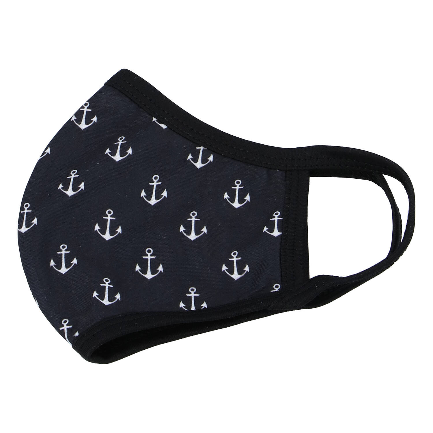 Bavlněná rouška, dvouvrstvá, černá s kotvičkou, velikost L