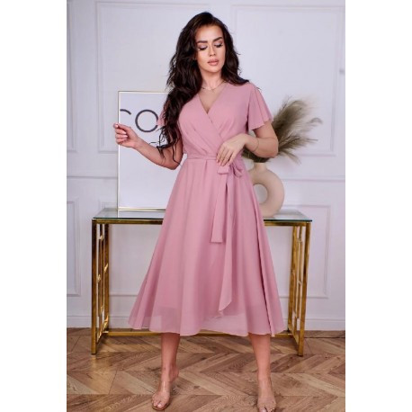Dámské zavinovací šaty KASANDRA midi - pudrové, Velikost 48, Barva Pudrová Bellezza 0020004