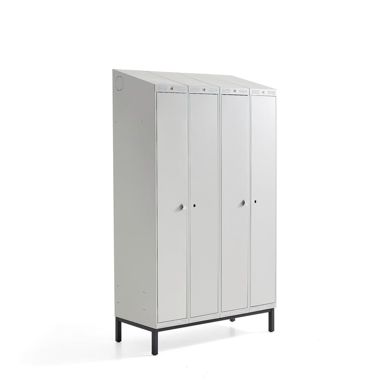 Šatní skříňka CLASSIC COMBO, 2 sekce, 4 boxy, 2100x1200x550 mm, nohy, šedé dveře