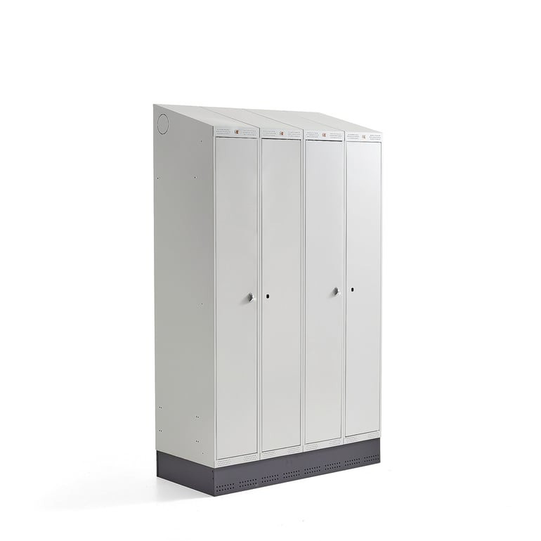 Šatní skříňka CLASSIC COMBO, 2 sekce, 4 boxy, 2050x1200x550 mm, sokl, šedé dveře