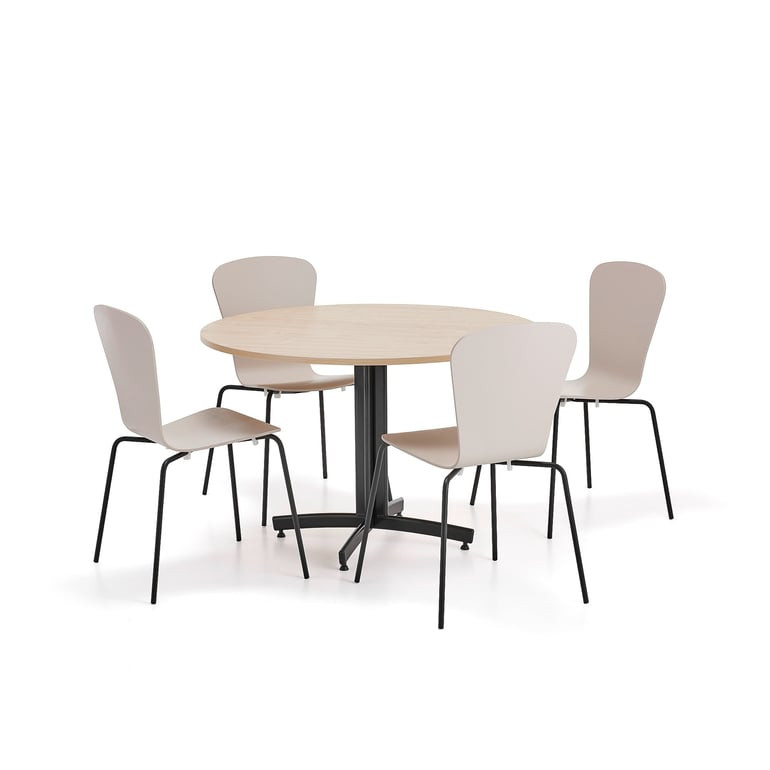 Sestava nábytku SANNA + MILLA, 1 stůl, 4 židle, černá/písková