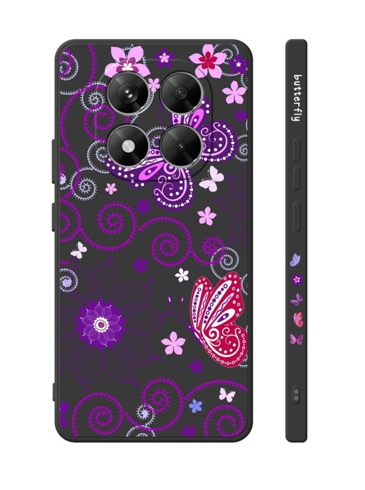 Kryt TopQ Design Xiaomi Redmi Note 14 Pro+ 5G Fialoví motýlci černý 136992