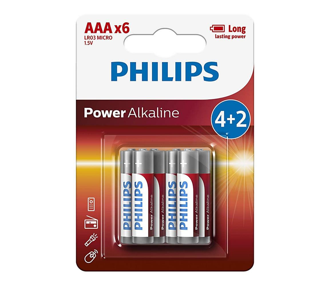 Philips Philips LR03P6BP/10 - 6 ks Alkalická baterie AAA POWER ALKALINE 1,5V 1150mAh