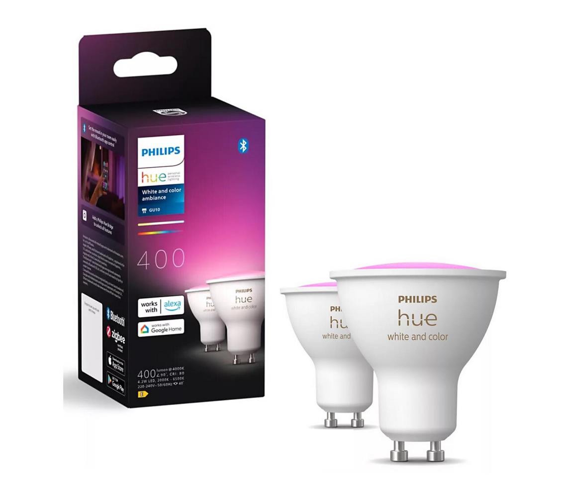 Hue sada 2x LED žárovka WACA GU10 4,2W 400lm 2000K-6500K RGB CRI80 IP20
