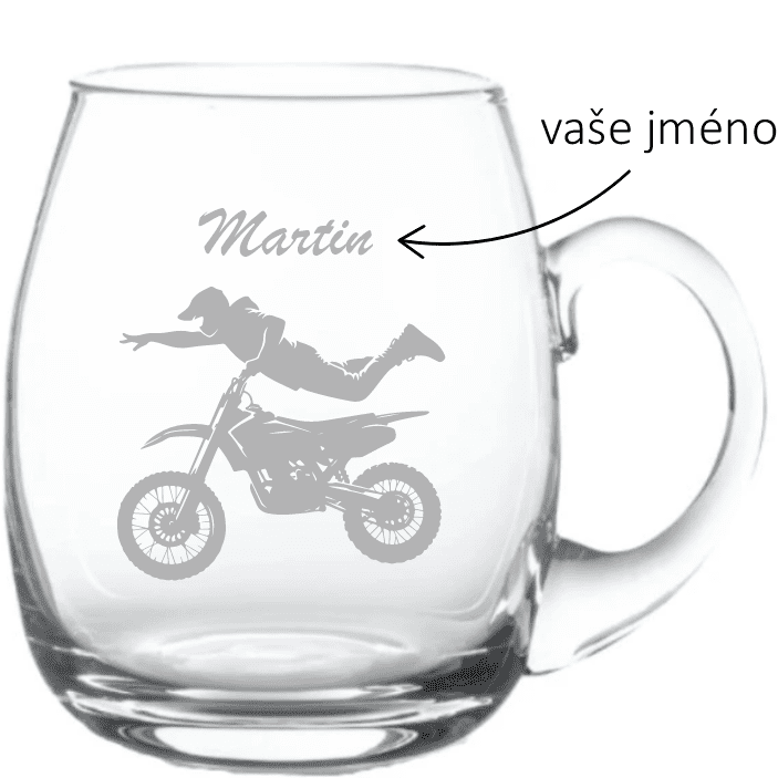 Dekorant Ručně foukaný kulatý půllitr pro motorkáře MOTORKÁŘ CROSS