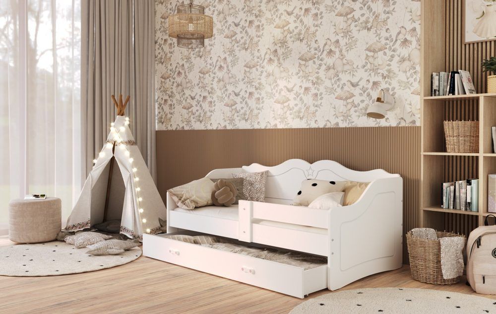 AJK - meble Dětská postel s úložným šuplíkem a zábranou Lili 80x180 cm + rošt ZDARMA