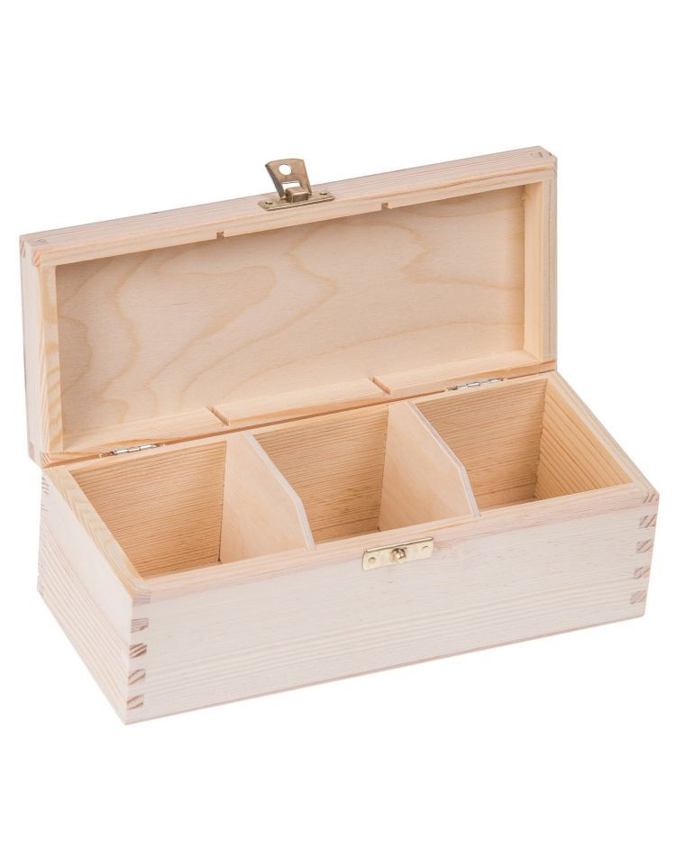 FK Dřevěná krabička na čaj s přihrádkami, se zámkem - 22x10x8 cm, Přírodní