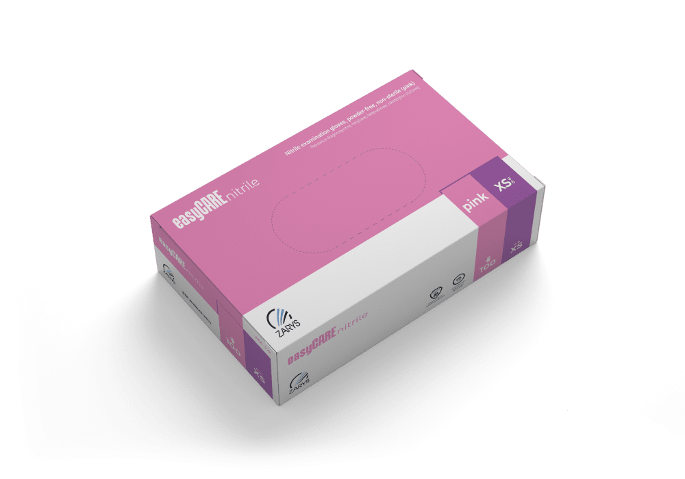 Rukavice nitrilové easyCARE Pink, 100 ks, růžové, nepudrované Rozměr: XS