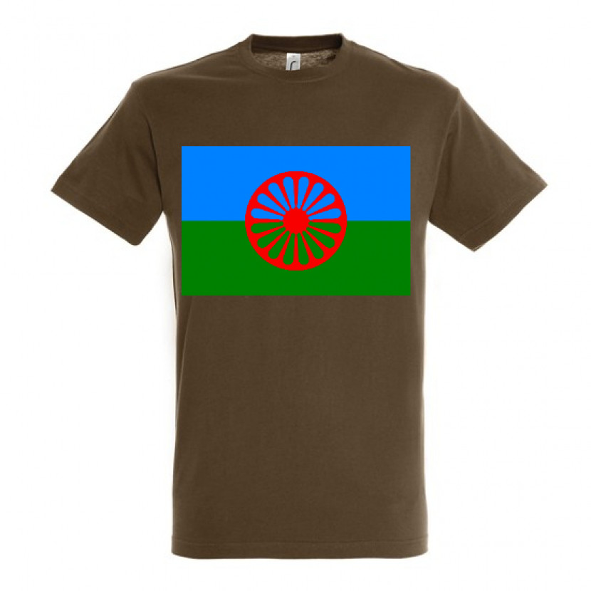 Triko s romskou vlajkou - hnědé, XL