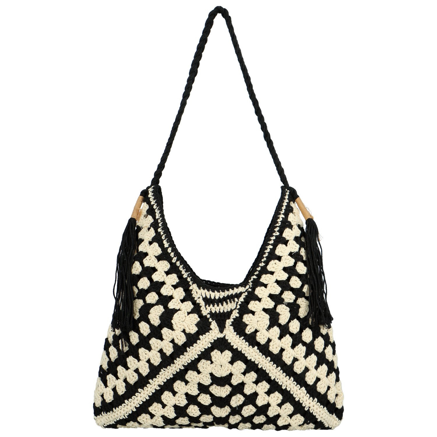 Módní dámská boho kabelka na rameno Ibolya, černobílá