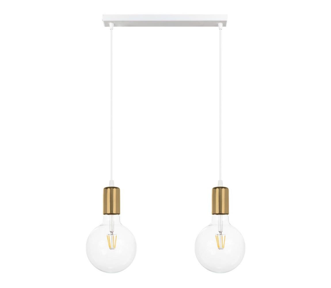 Lustr na lanku MIROS 2xE27/60W/230V bílá/zlatá