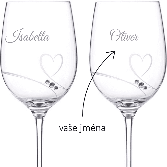 Dekorant svatby Sklenice na víno se jmény s kamínky Swarovski Romance JMÉNA