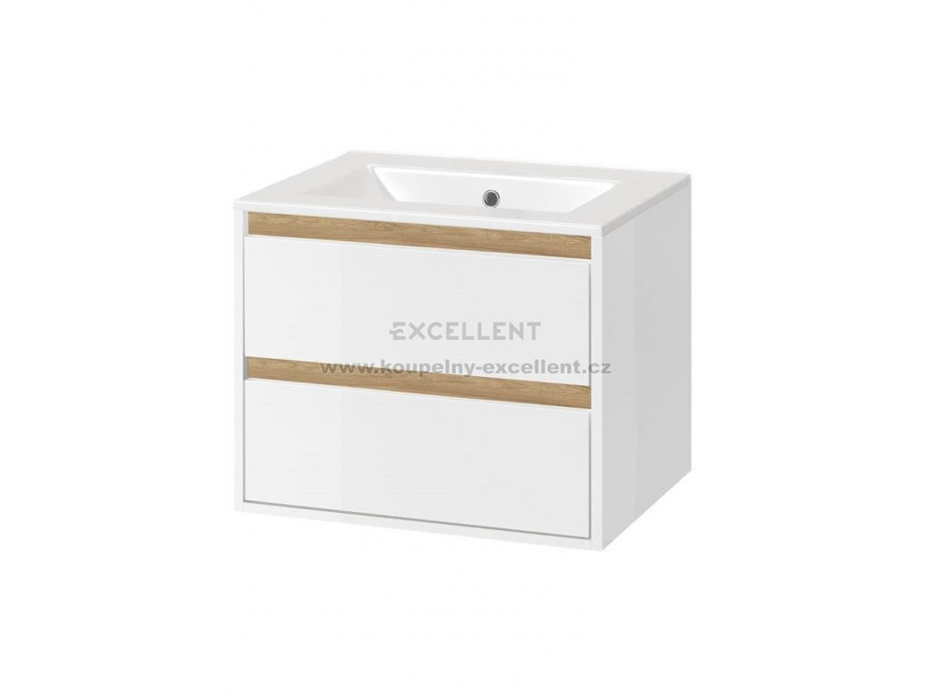 Emmy Design Koupelnový nábytek Tuto 80 cm bílá/dub se dvěma zásuvkami včetně umyvadla