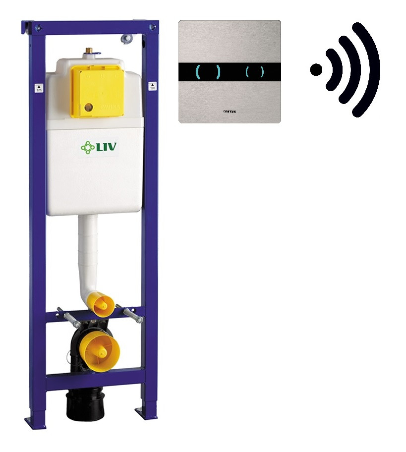 Liv-Fluidmaster LIV-FIX modul pro suchou instalaci, s elektronickým bezdotykovým hliníkovým ovládacím panelem NEREZ VZHLED - SET(7030452701, 8050419640)