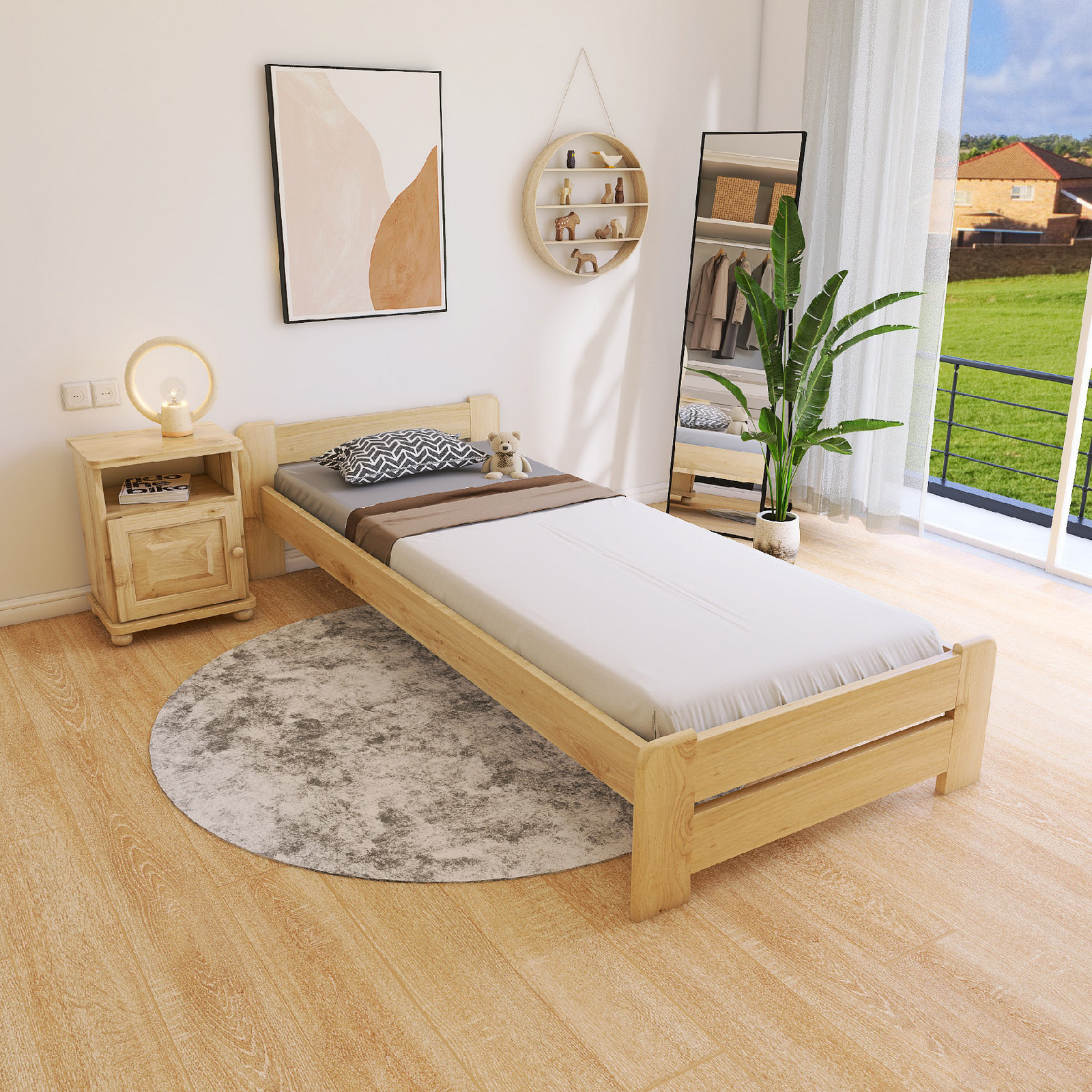 Maxi Postel z masivu Evropa 90 x 200 cm - barva Borovice + matrace SUPERFLEX