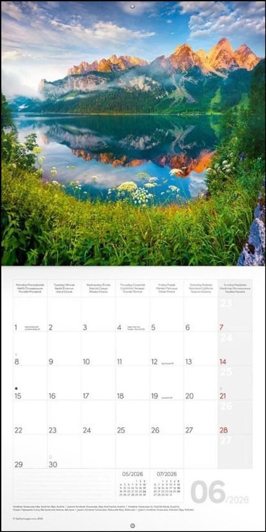 Poznámkový kalendář Alpy 2026 - nástěnný kalendář