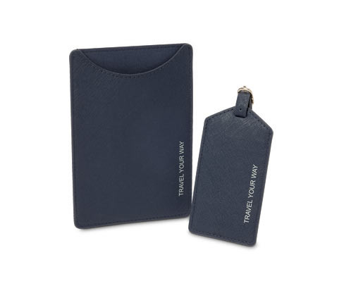 Tchibo - Pouzdro na cestovní pas a visačka na zavazadlo - barva: modrá