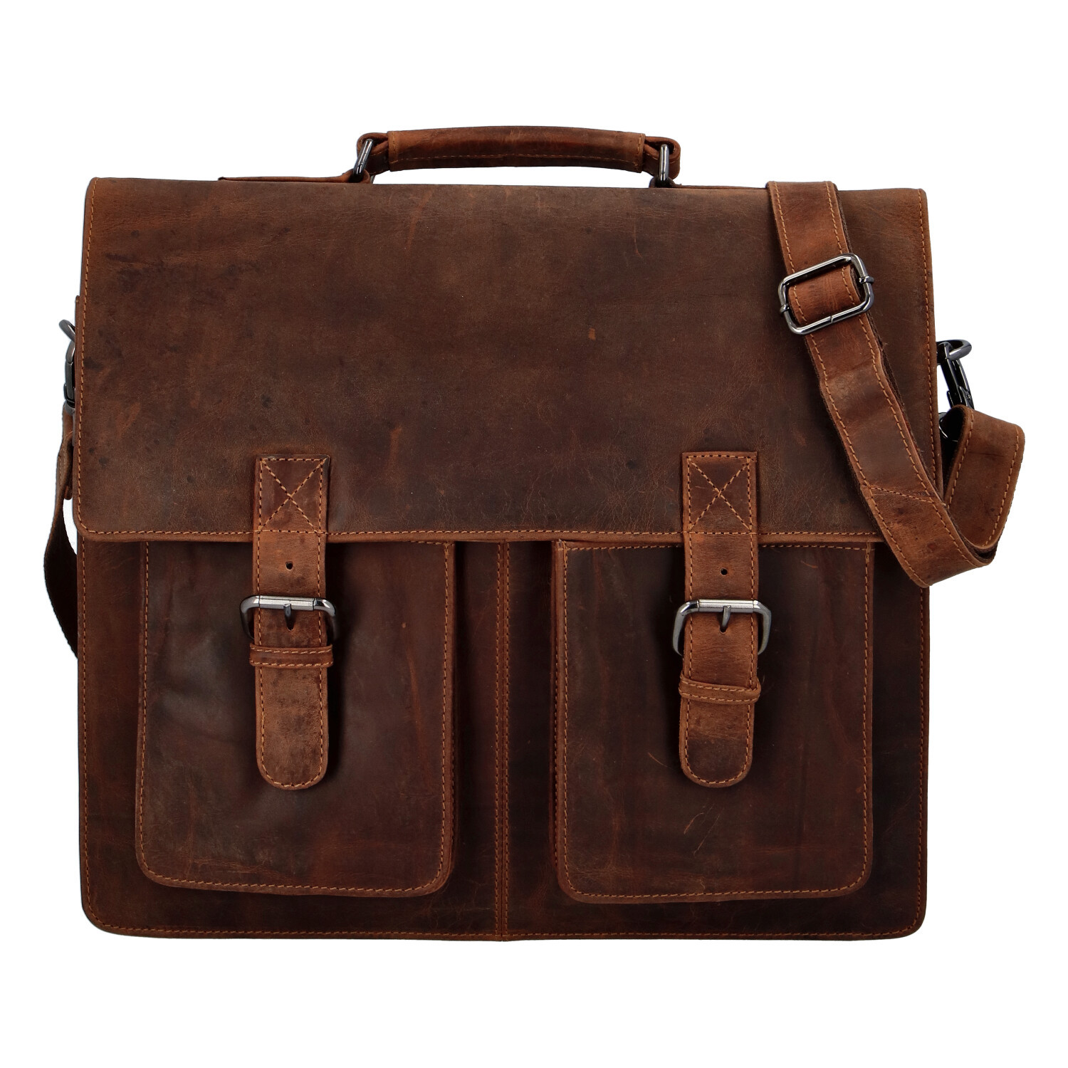 Velká kožená pracovní taška Quidelio, hnědá