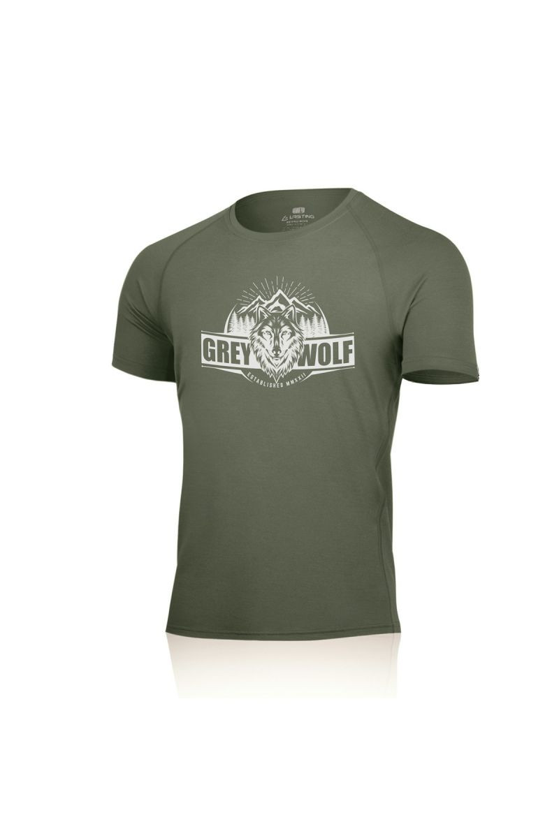 Lasting pánské merino triko s tiskem FANG zelené Velikost: M 8595067902258