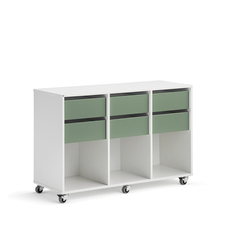 Skříňka CASPER, 6 zásuvek, 3 přihrádky, bílá, tmavě zelená