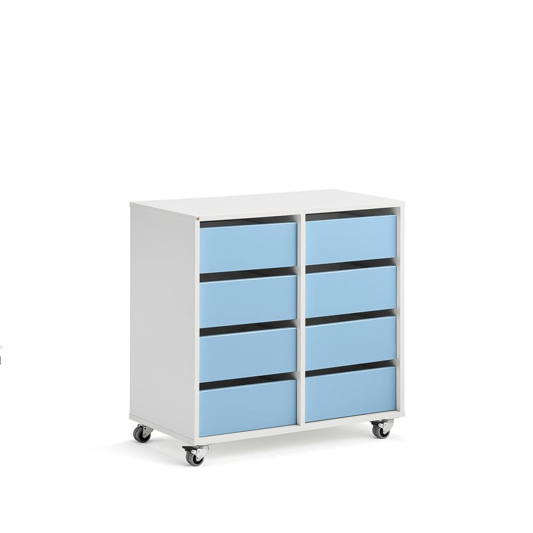 Skříňka CASPER, 8 zásuvek, bílá, blankytně modrá
