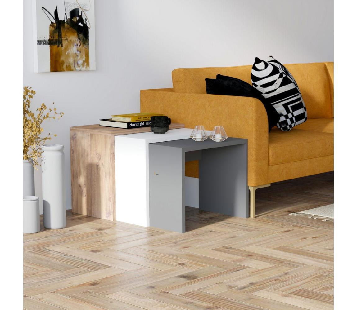 SADA 3x Odkládací stolek GUL hnědá/bílá/šedá