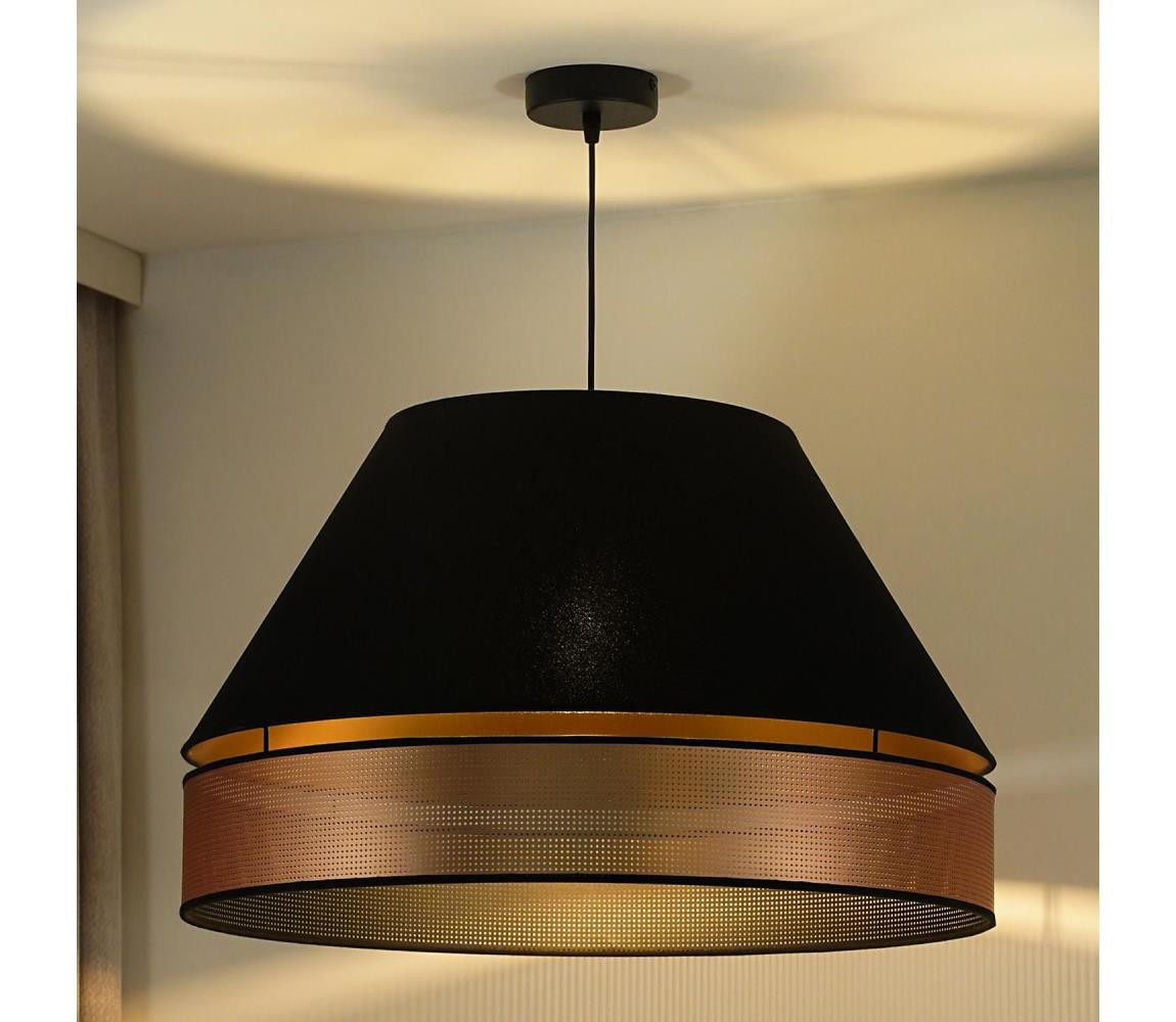 - Lustr na lanku COPPER SHINY 1xE27/15W/230V pr. 60 cm černá/měděná