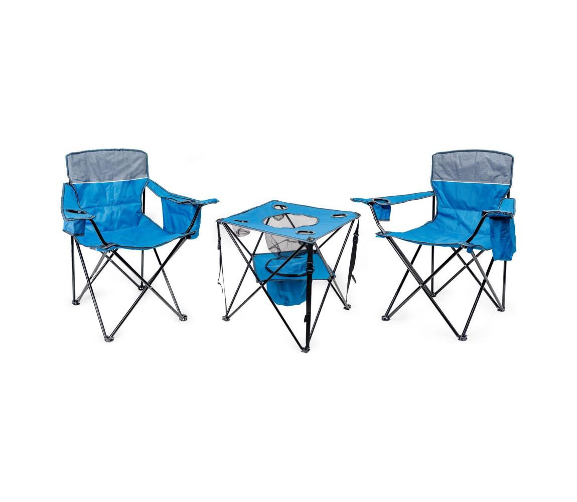 Skládací kempingový stůl + 2x židle modrá