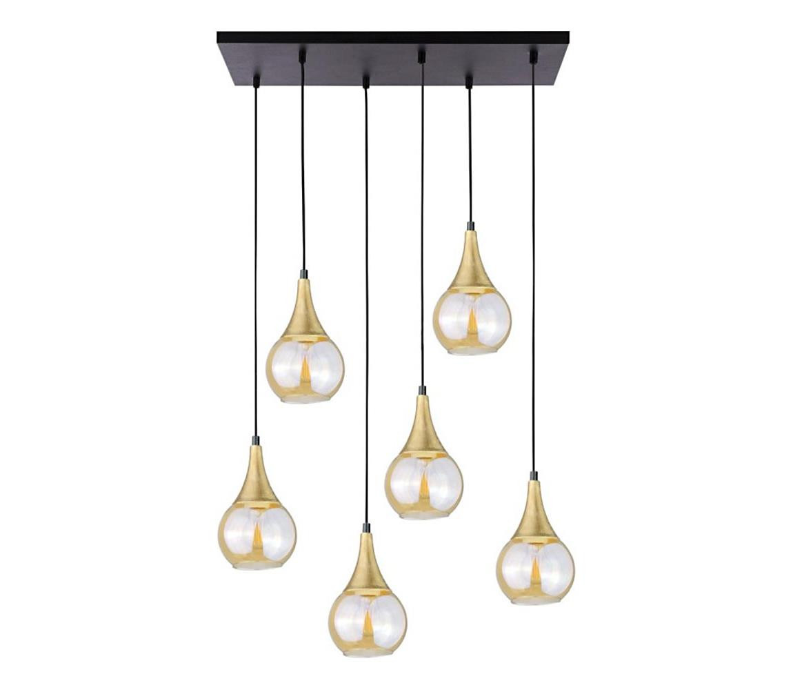 Keter Lighting Lustr na lanku LACRIMA HONEY 6xE27/60W/230V černá/zlatá/kouřová béžová