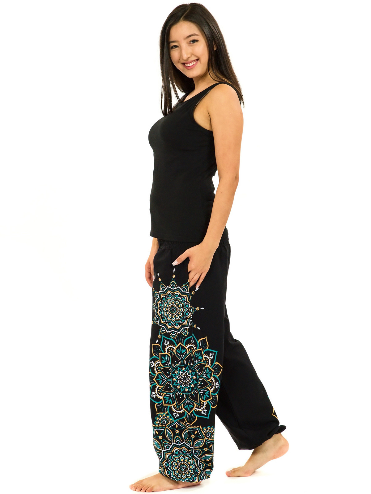 Himalife Kalhoty Damsa - černá s tyrkysovou a žlutou Velikost: XXL/3XL